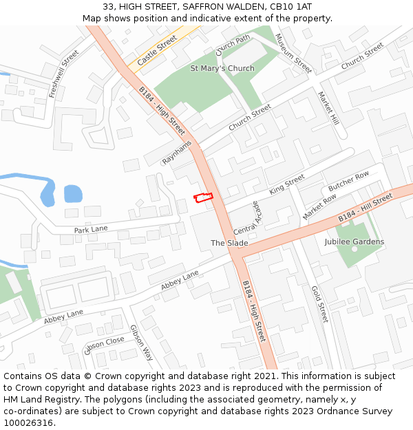 33, HIGH STREET, SAFFRON WALDEN, CB10 1AT: Location map and indicative extent of plot
