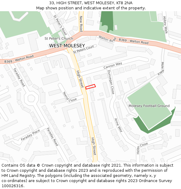 33, HIGH STREET, WEST MOLESEY, KT8 2NA: Location map and indicative extent of plot