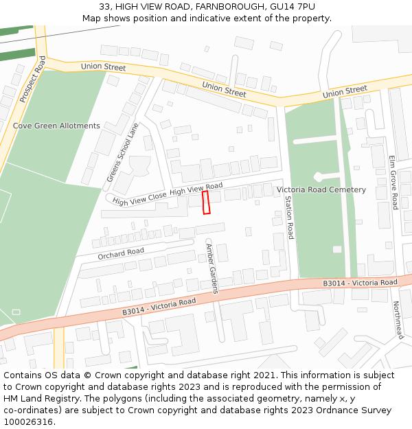 33, HIGH VIEW ROAD, FARNBOROUGH, GU14 7PU: Location map and indicative extent of plot