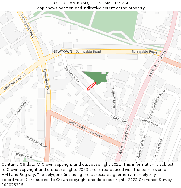 33, HIGHAM ROAD, CHESHAM, HP5 2AF: Location map and indicative extent of plot
