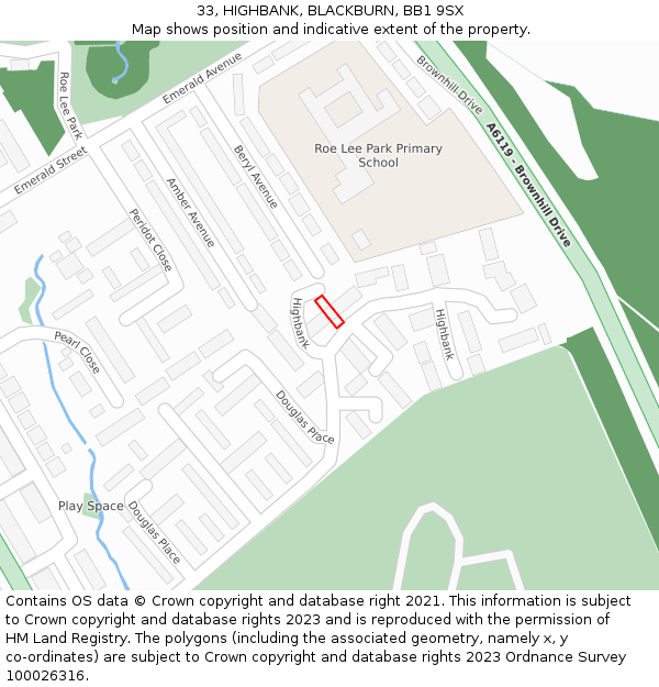 33, HIGHBANK, BLACKBURN, BB1 9SX: Location map and indicative extent of plot