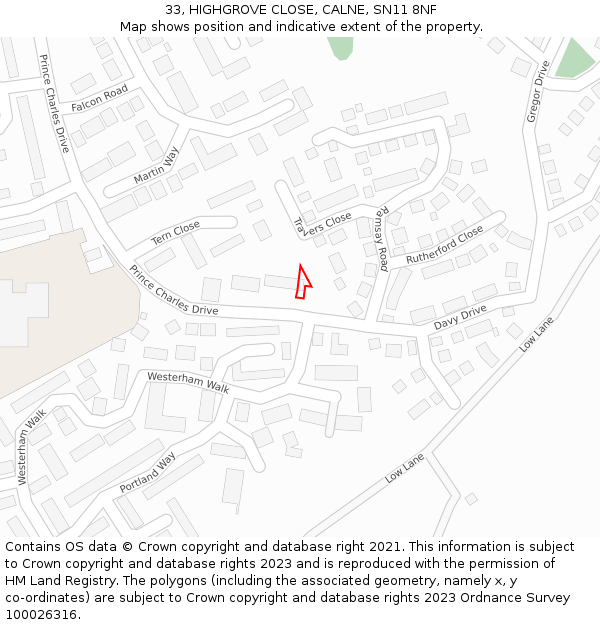 33, HIGHGROVE CLOSE, CALNE, SN11 8NF: Location map and indicative extent of plot