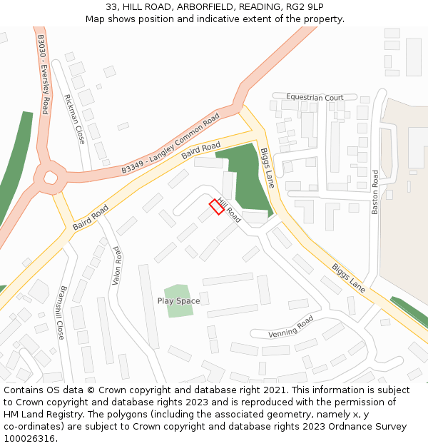 33, HILL ROAD, ARBORFIELD, READING, RG2 9LP: Location map and indicative extent of plot