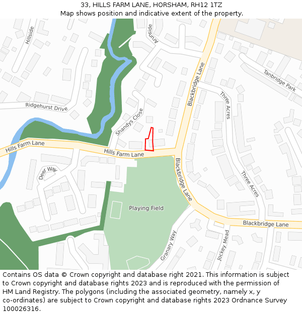 33, HILLS FARM LANE, HORSHAM, RH12 1TZ: Location map and indicative extent of plot