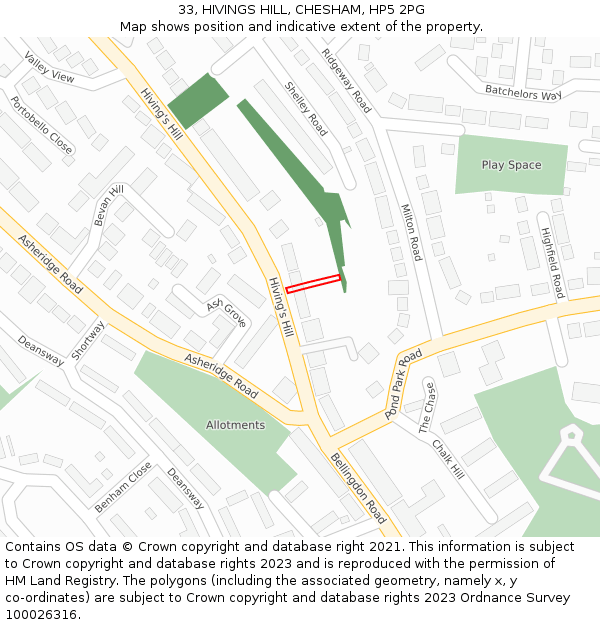 33, HIVINGS HILL, CHESHAM, HP5 2PG: Location map and indicative extent of plot