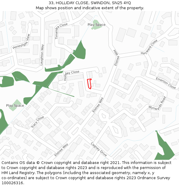 33, HOLLIDAY CLOSE, SWINDON, SN25 4YQ: Location map and indicative extent of plot