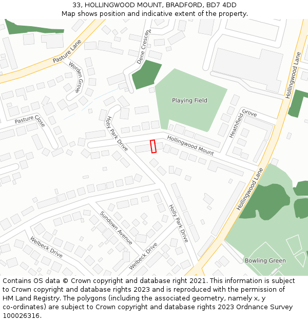 33, HOLLINGWOOD MOUNT, BRADFORD, BD7 4DD: Location map and indicative extent of plot