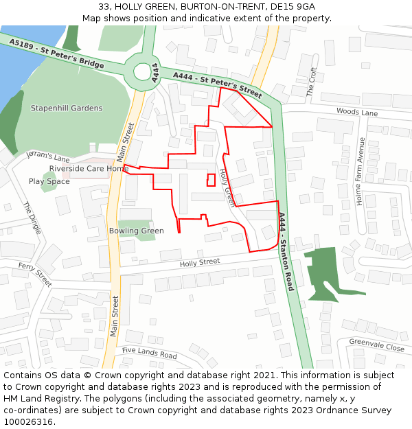 33, HOLLY GREEN, BURTON-ON-TRENT, DE15 9GA: Location map and indicative extent of plot