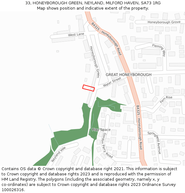 33, HONEYBOROUGH GREEN, NEYLAND, MILFORD HAVEN, SA73 1RG: Location map and indicative extent of plot