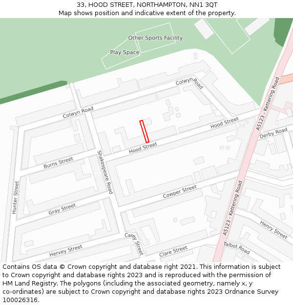 33, HOOD STREET, NORTHAMPTON, NN1 3QT: Location map and indicative extent of plot