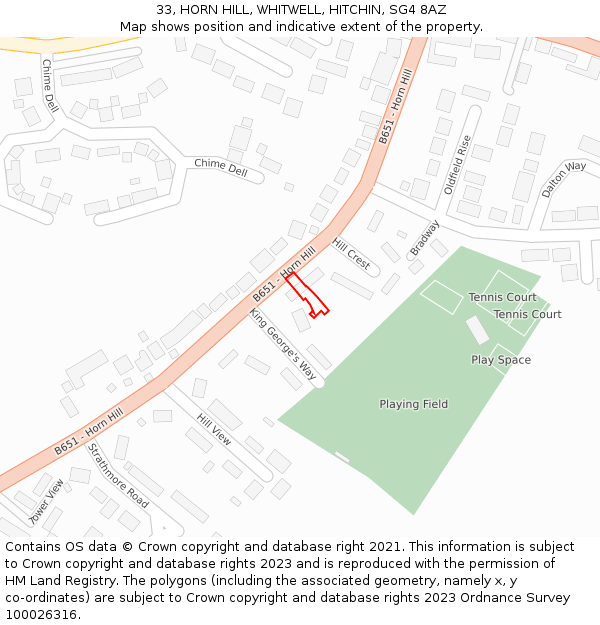 33, HORN HILL, WHITWELL, HITCHIN, SG4 8AZ: Location map and indicative extent of plot