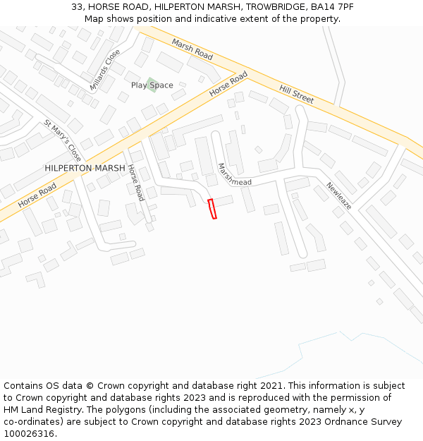 33, HORSE ROAD, HILPERTON MARSH, TROWBRIDGE, BA14 7PF: Location map and indicative extent of plot