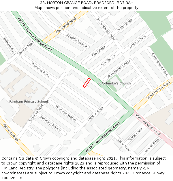 33, HORTON GRANGE ROAD, BRADFORD, BD7 3AH: Location map and indicative extent of plot