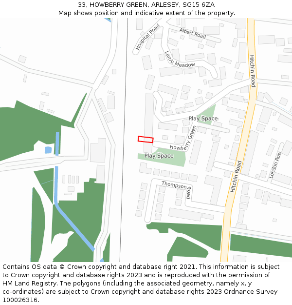 33, HOWBERRY GREEN, ARLESEY, SG15 6ZA: Location map and indicative extent of plot