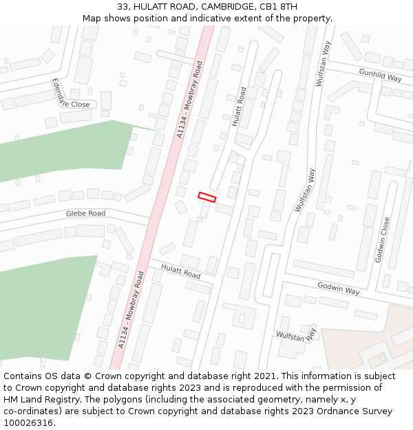 33, HULATT ROAD, CAMBRIDGE, CB1 8TH: Location map and indicative extent of plot