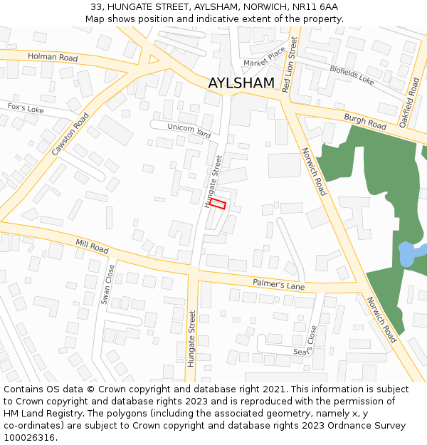 33, HUNGATE STREET, AYLSHAM, NORWICH, NR11 6AA: Location map and indicative extent of plot