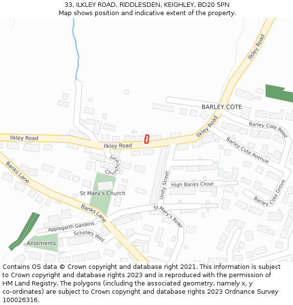 33, ILKLEY ROAD, RIDDLESDEN, KEIGHLEY, BD20 5PN: Location map and indicative extent of plot