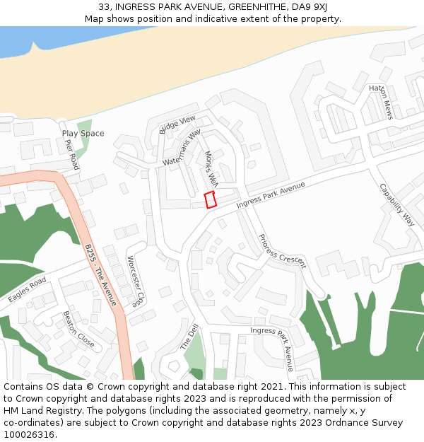 33, INGRESS PARK AVENUE, GREENHITHE, DA9 9XJ: Location map and indicative extent of plot