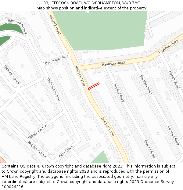 33, JEFFCOCK ROAD, WOLVERHAMPTON, WV3 7AG: Location map and indicative extent of plot