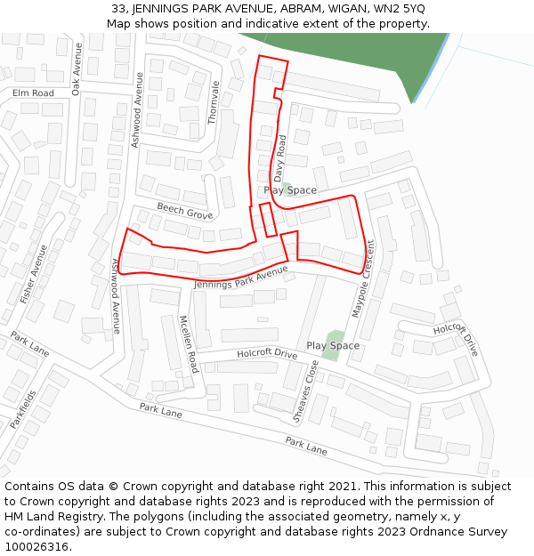 33, JENNINGS PARK AVENUE, ABRAM, WIGAN, WN2 5YQ: Location map and indicative extent of plot