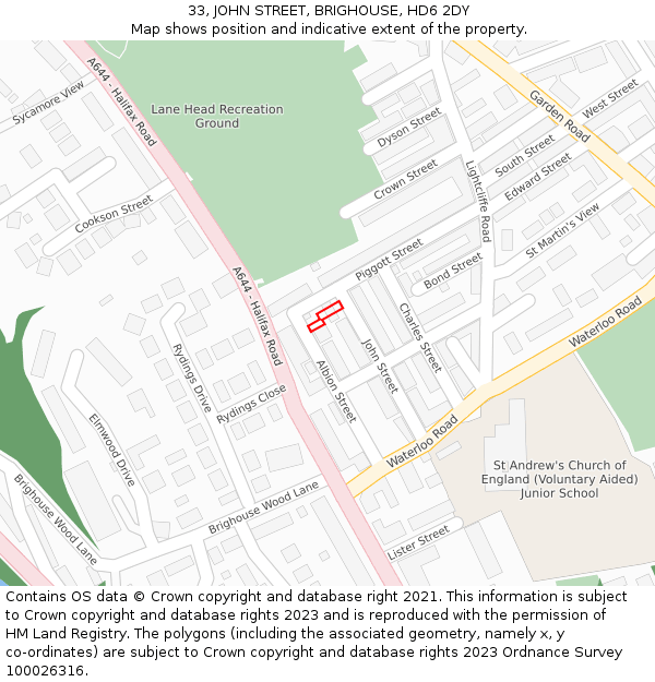 33, JOHN STREET, BRIGHOUSE, HD6 2DY: Location map and indicative extent of plot