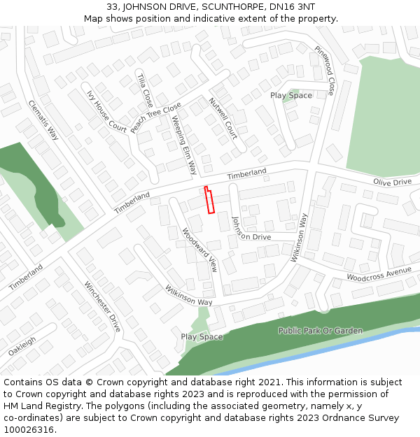 33, JOHNSON DRIVE, SCUNTHORPE, DN16 3NT: Location map and indicative extent of plot