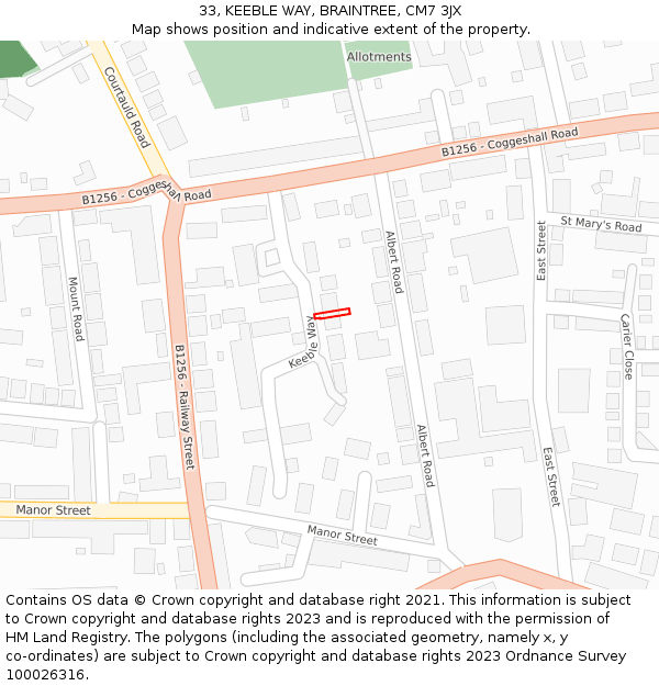 33, KEEBLE WAY, BRAINTREE, CM7 3JX: Location map and indicative extent of plot