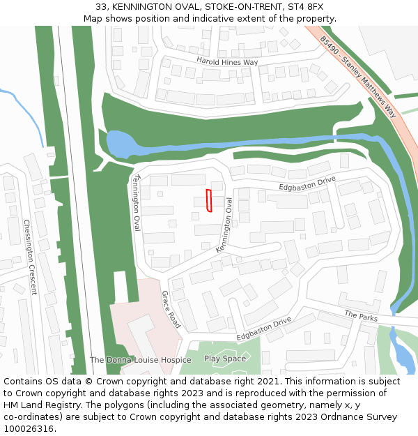 33, KENNINGTON OVAL, STOKE-ON-TRENT, ST4 8FX: Location map and indicative extent of plot