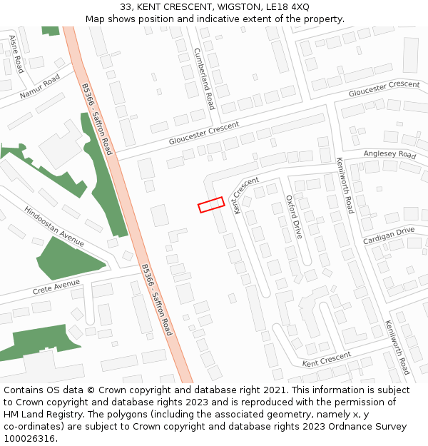 33, KENT CRESCENT, WIGSTON, LE18 4XQ: Location map and indicative extent of plot