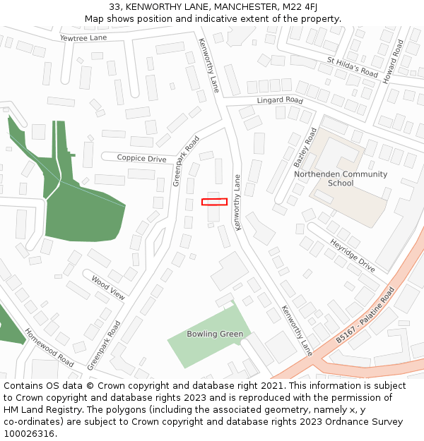 33, KENWORTHY LANE, MANCHESTER, M22 4FJ: Location map and indicative extent of plot