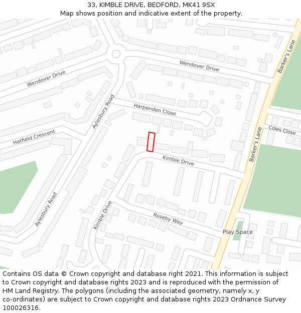 33, KIMBLE DRIVE, BEDFORD, MK41 9SX: Location map and indicative extent of plot