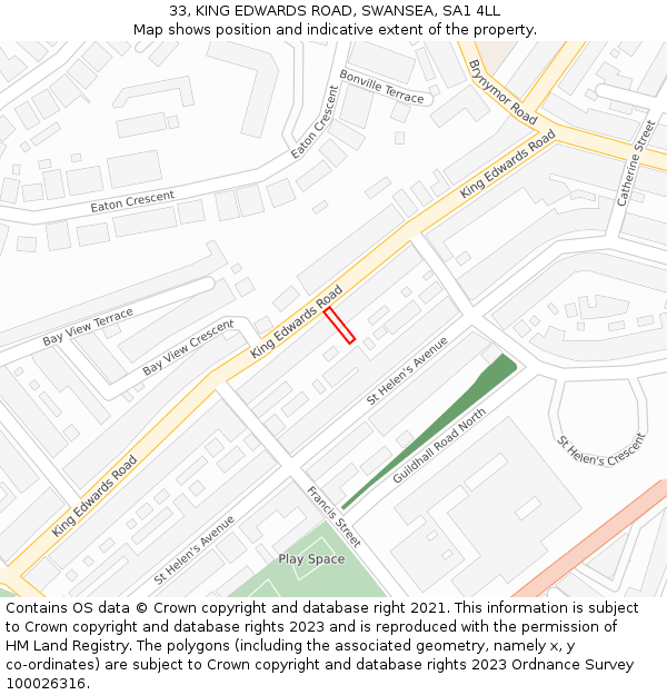 33, KING EDWARDS ROAD, SWANSEA, SA1 4LL: Location map and indicative extent of plot