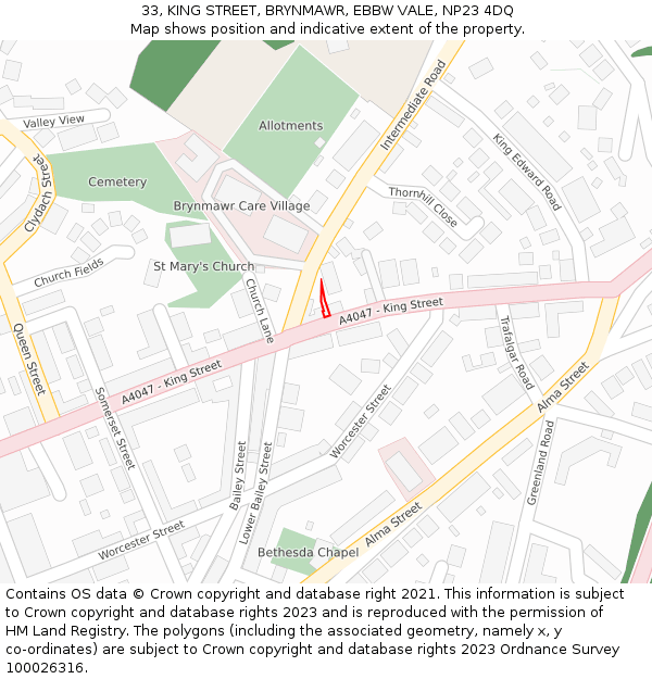 33, KING STREET, BRYNMAWR, EBBW VALE, NP23 4DQ: Location map and indicative extent of plot