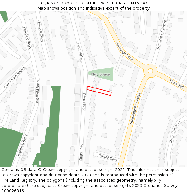 33, KINGS ROAD, BIGGIN HILL, WESTERHAM, TN16 3XX: Location map and indicative extent of plot