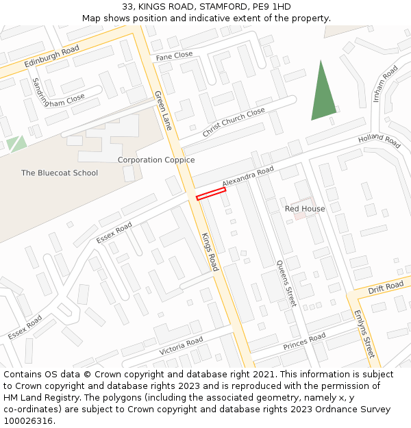 33, KINGS ROAD, STAMFORD, PE9 1HD: Location map and indicative extent of plot