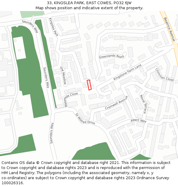33, KINGSLEA PARK, EAST COWES, PO32 6JW: Location map and indicative extent of plot