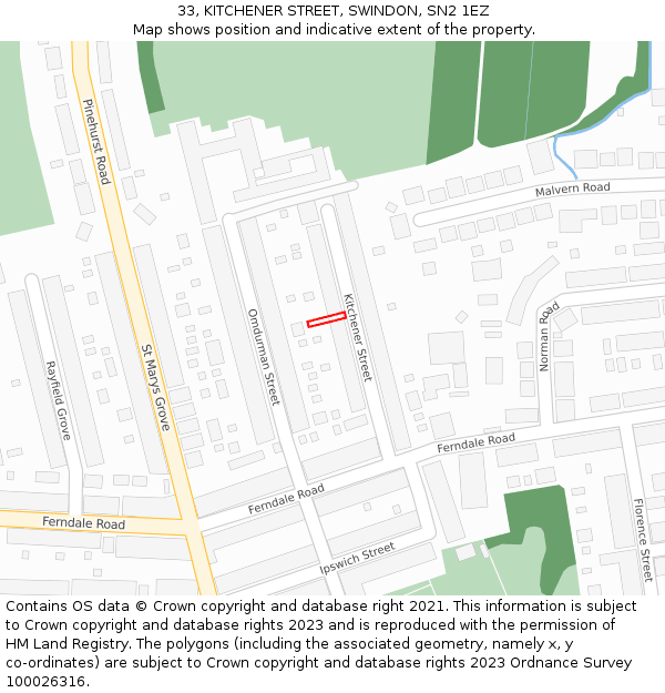 33, KITCHENER STREET, SWINDON, SN2 1EZ: Location map and indicative extent of plot