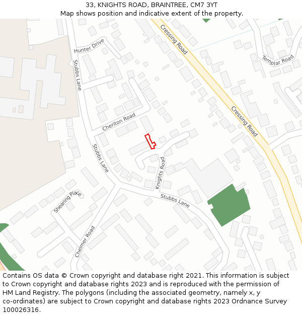 33, KNIGHTS ROAD, BRAINTREE, CM7 3YT: Location map and indicative extent of plot