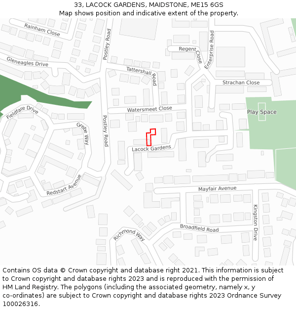 33, LACOCK GARDENS, MAIDSTONE, ME15 6GS: Location map and indicative extent of plot