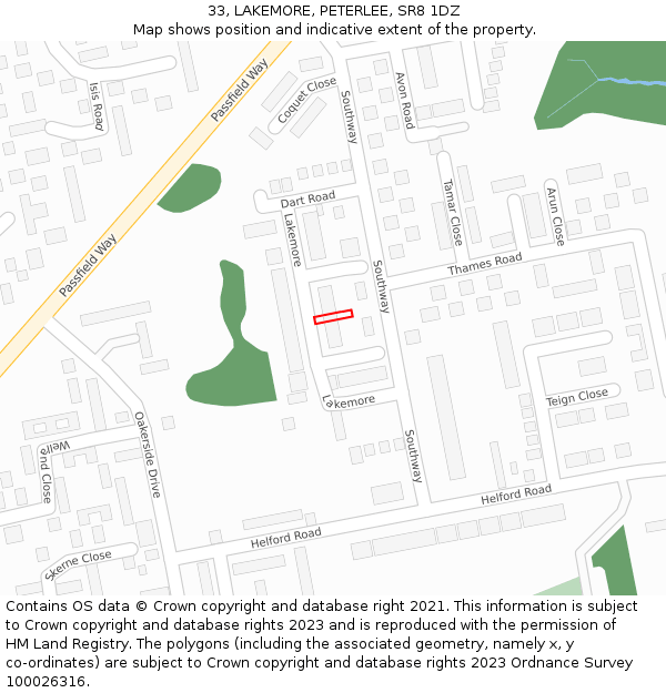33, LAKEMORE, PETERLEE, SR8 1DZ: Location map and indicative extent of plot