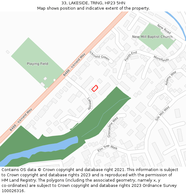 33, LAKESIDE, TRING, HP23 5HN: Location map and indicative extent of plot