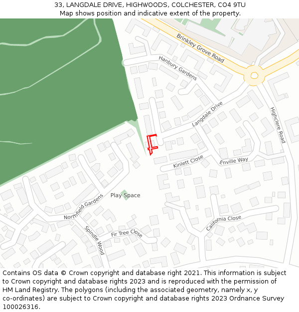 33, LANGDALE DRIVE, HIGHWOODS, COLCHESTER, CO4 9TU: Location map and indicative extent of plot