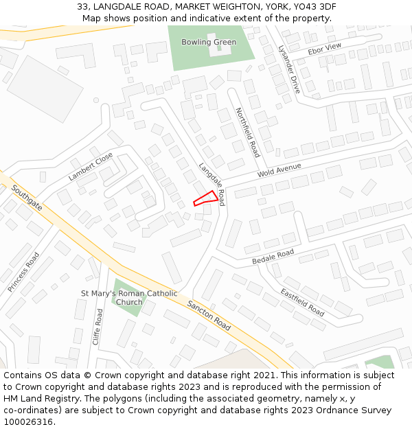 33, LANGDALE ROAD, MARKET WEIGHTON, YORK, YO43 3DF: Location map and indicative extent of plot