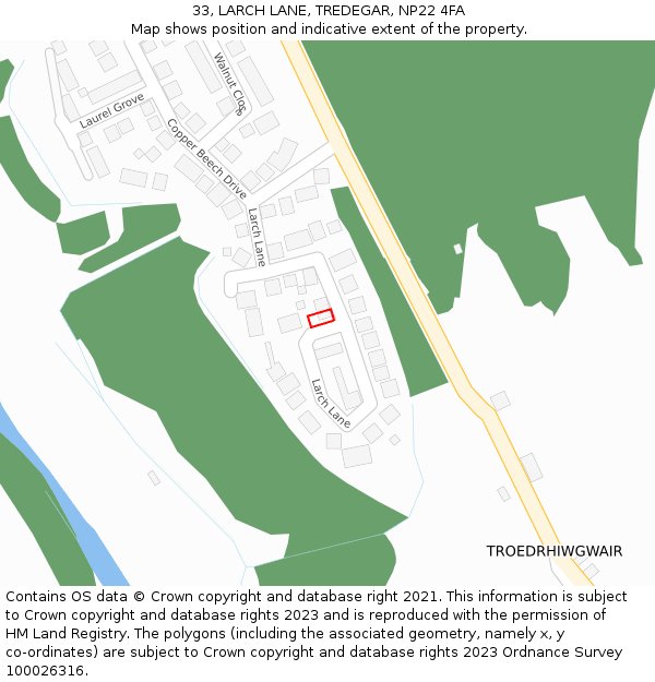 33, LARCH LANE, TREDEGAR, NP22 4FA: Location map and indicative extent of plot