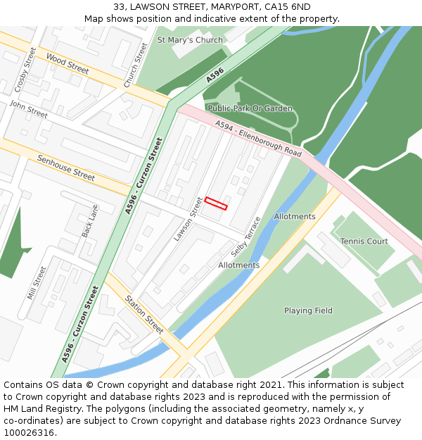 33, LAWSON STREET, MARYPORT, CA15 6ND: Location map and indicative extent of plot