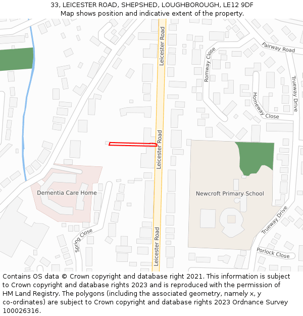 33, LEICESTER ROAD, SHEPSHED, LOUGHBOROUGH, LE12 9DF: Location map and indicative extent of plot