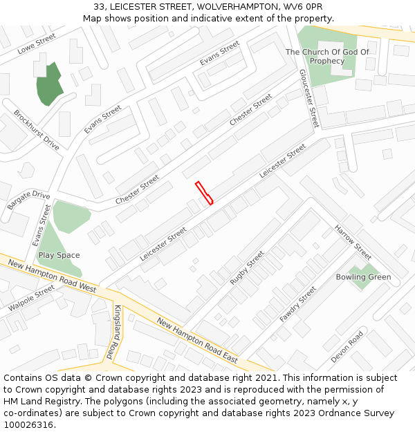 33, LEICESTER STREET, WOLVERHAMPTON, WV6 0PR: Location map and indicative extent of plot