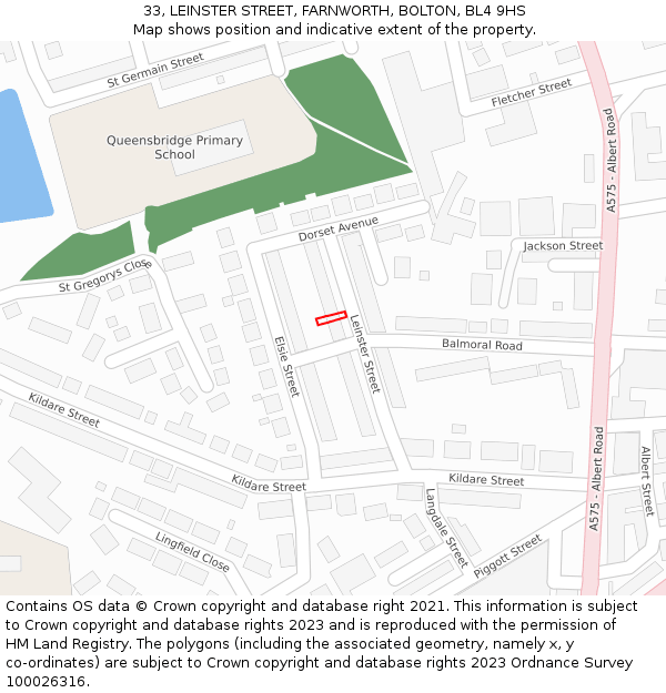 33, LEINSTER STREET, FARNWORTH, BOLTON, BL4 9HS: Location map and indicative extent of plot