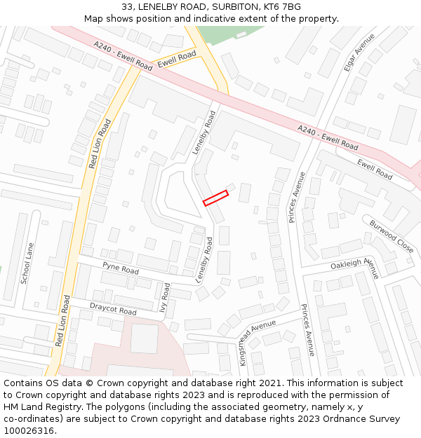 33, LENELBY ROAD, SURBITON, KT6 7BG: Location map and indicative extent of plot