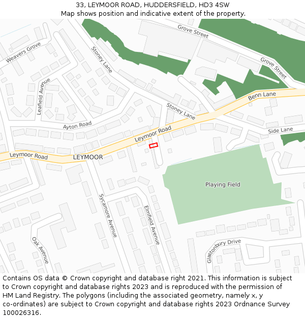 33, LEYMOOR ROAD, HUDDERSFIELD, HD3 4SW: Location map and indicative extent of plot